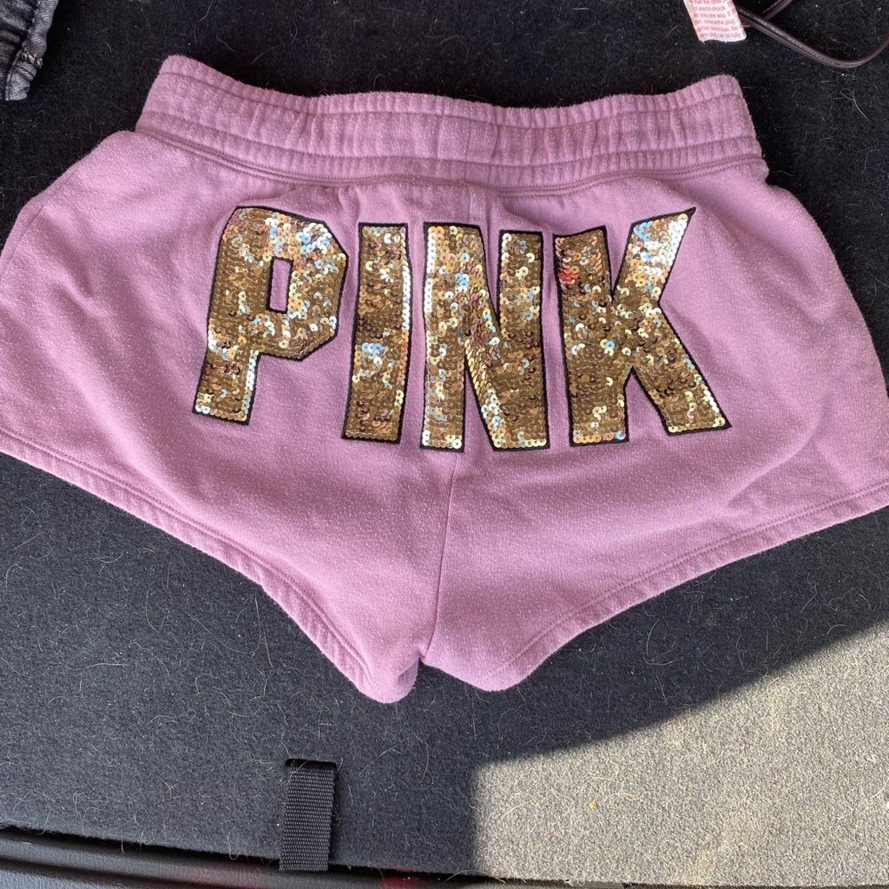 🌻🎉🩵Clothes Bundle 🌻🎉🩵 PINK Victoria's Secret Mauve Shorts with Gold Sequin Logo